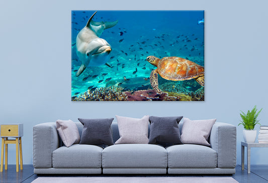 Dolphin and Turtle Underwater Wall Art Decor 100% Australian Made