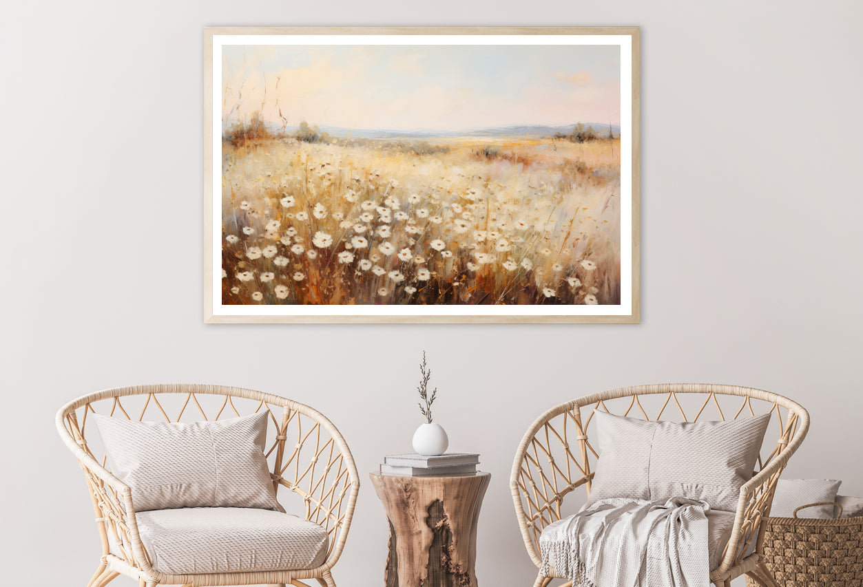 Daisy Field Painting Grassland with a Sky & Clouds Home Decor Premium Quality Poster Print Choose Your Sizes