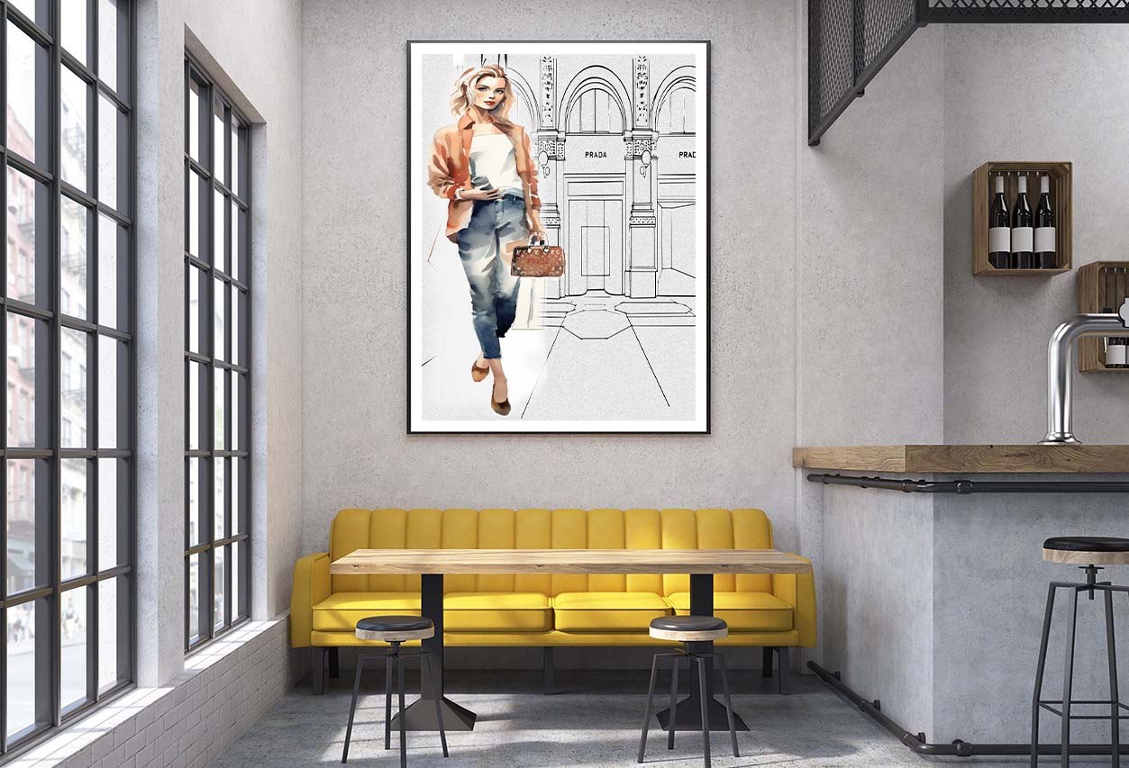 Stylish Brown Girl with Fashion Store Design Home Decor Premium Quality Poster Print Choose Your Sizes