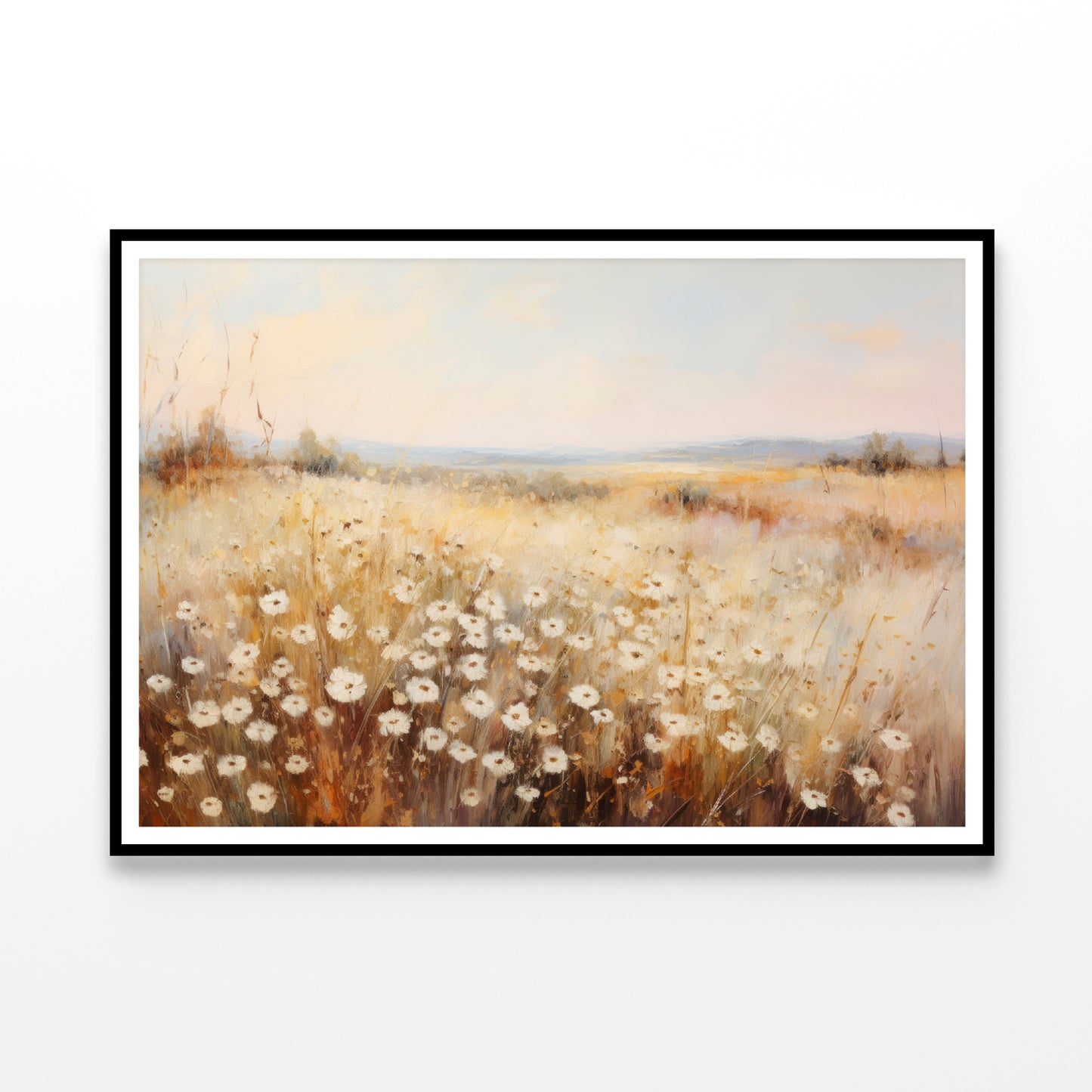 Daisy Field Painting Grassland with a Sky & Clouds Home Decor Premium Quality Poster Print Choose Your Sizes