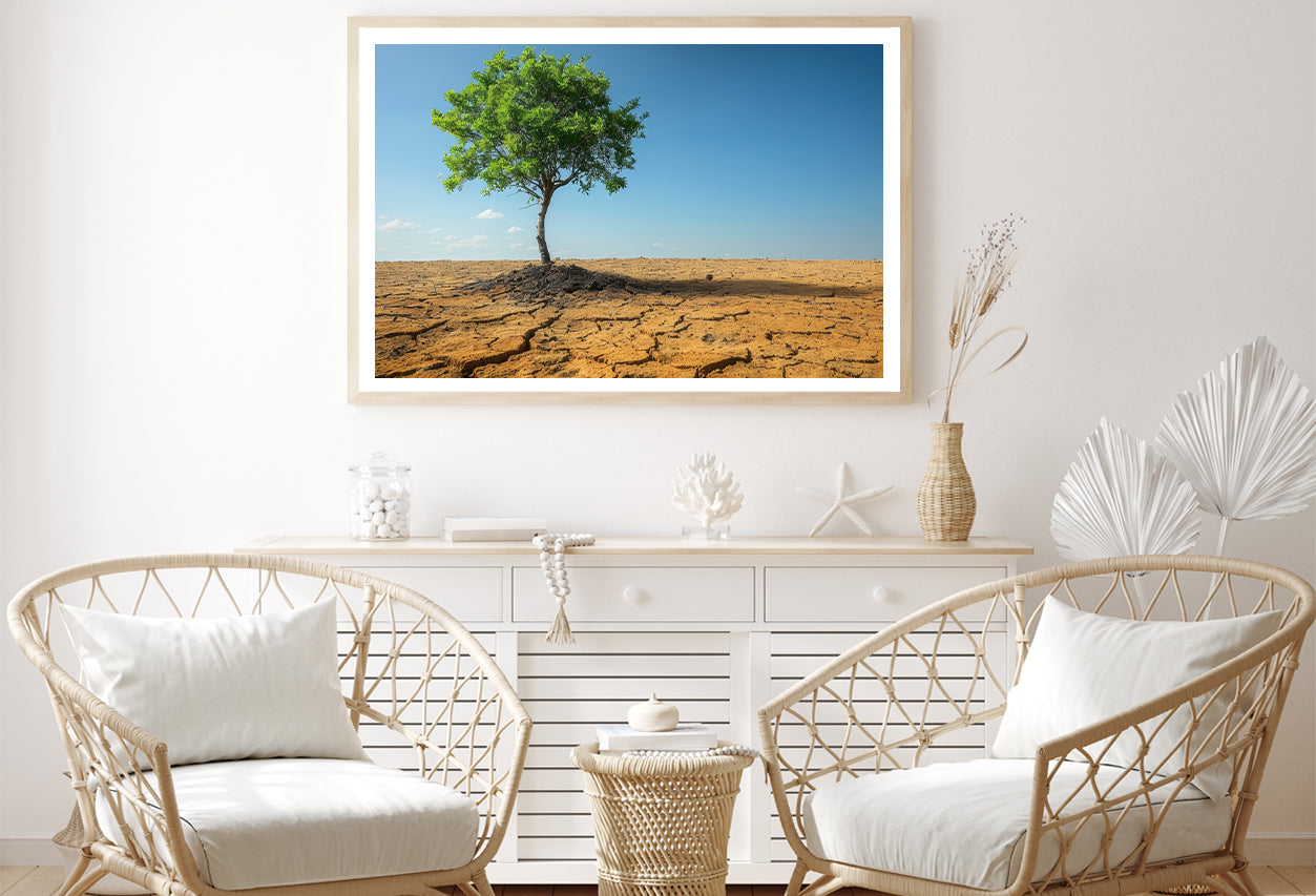 A Tree Is Standing In a Barren Desert Home Decor Premium Quality Poster Print Choose Your Sizes