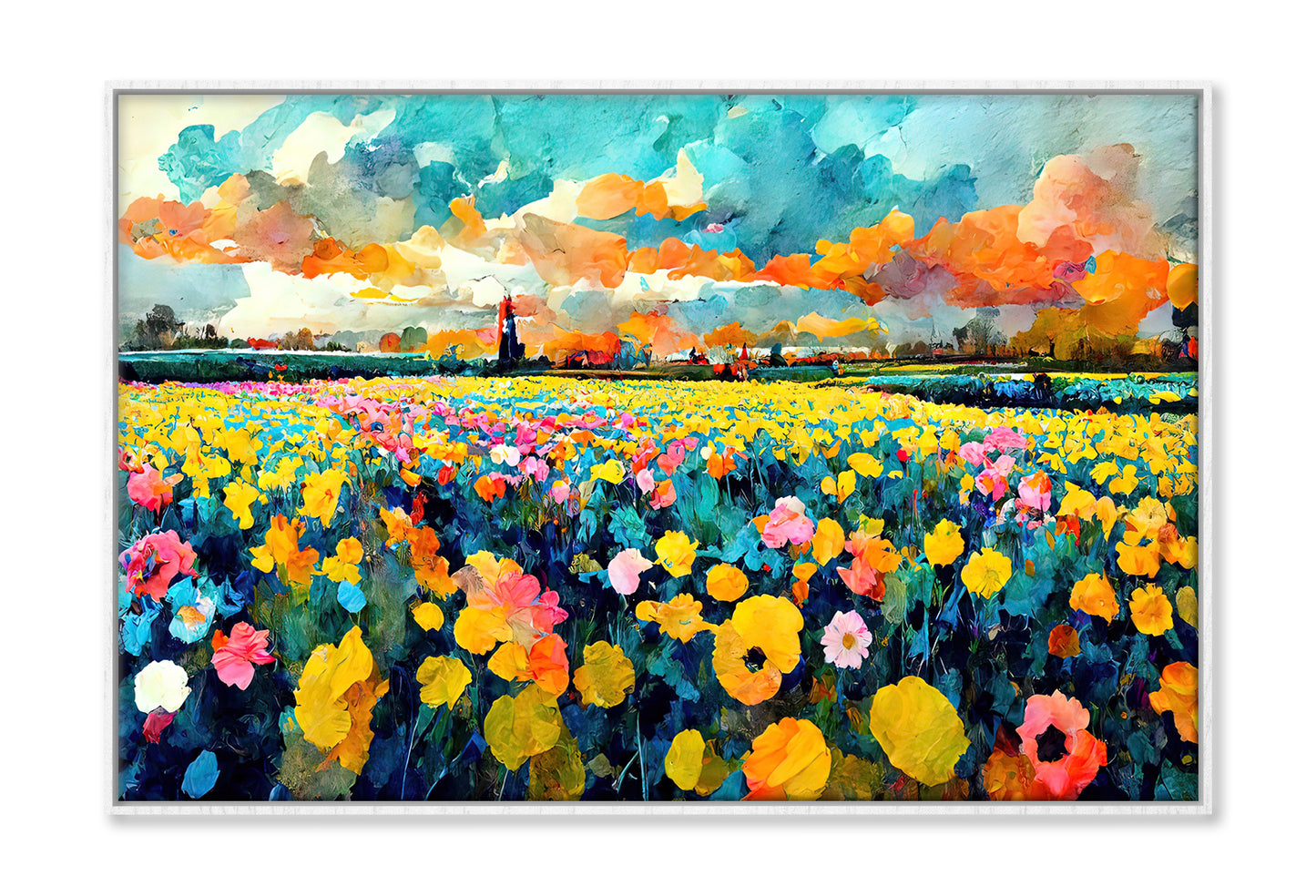 Netherlands Flower Harvest Fields Oil Painting Wall Art Limited Edition High Quality Print Canvas Box Framed White