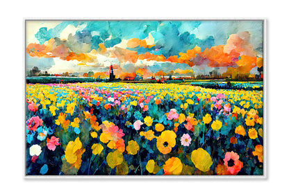 Netherlands Flower Harvest Fields Oil Painting Wall Art Limited Edition High Quality Print Canvas Box Framed White