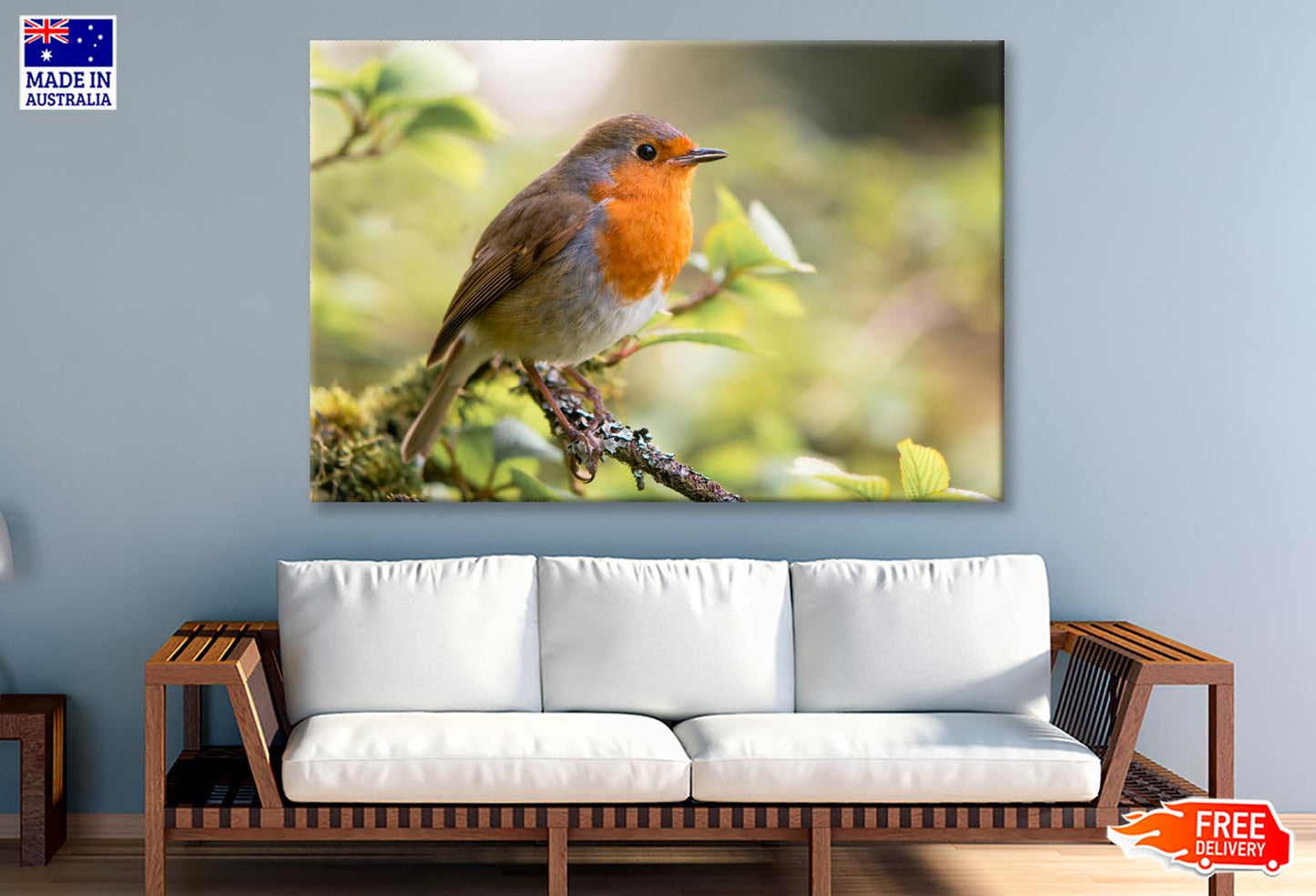 Bird In Family Turdidae, With Beak Open in Profile  Wall Art Decor 100% Australian Made