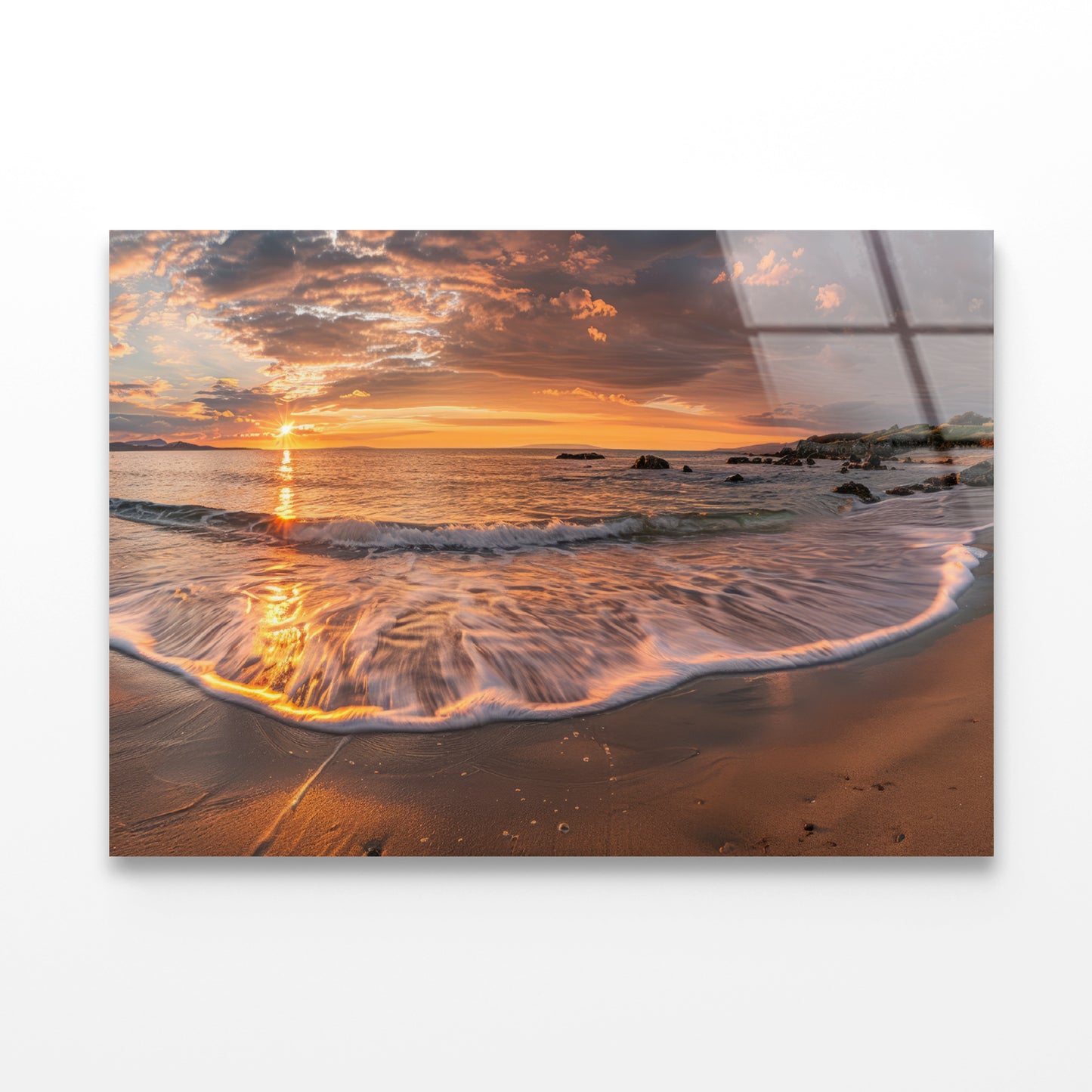 Beach Scene with Waves and a Sunset Acrylic Glass Print Tempered Glass Wall Art 100% Made in Australia Ready to Hang