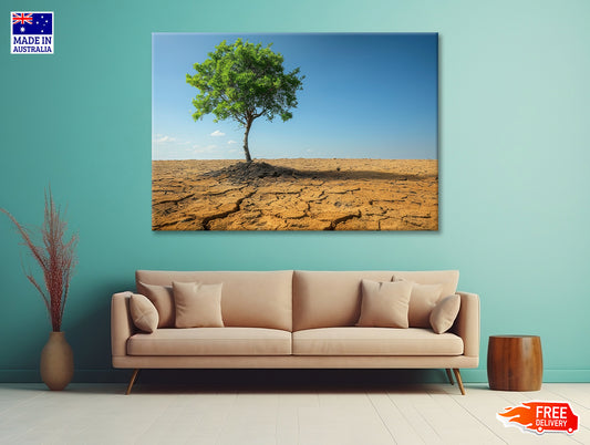 A Tree Is Standing In a Barren Desert Print 100% Australian Made