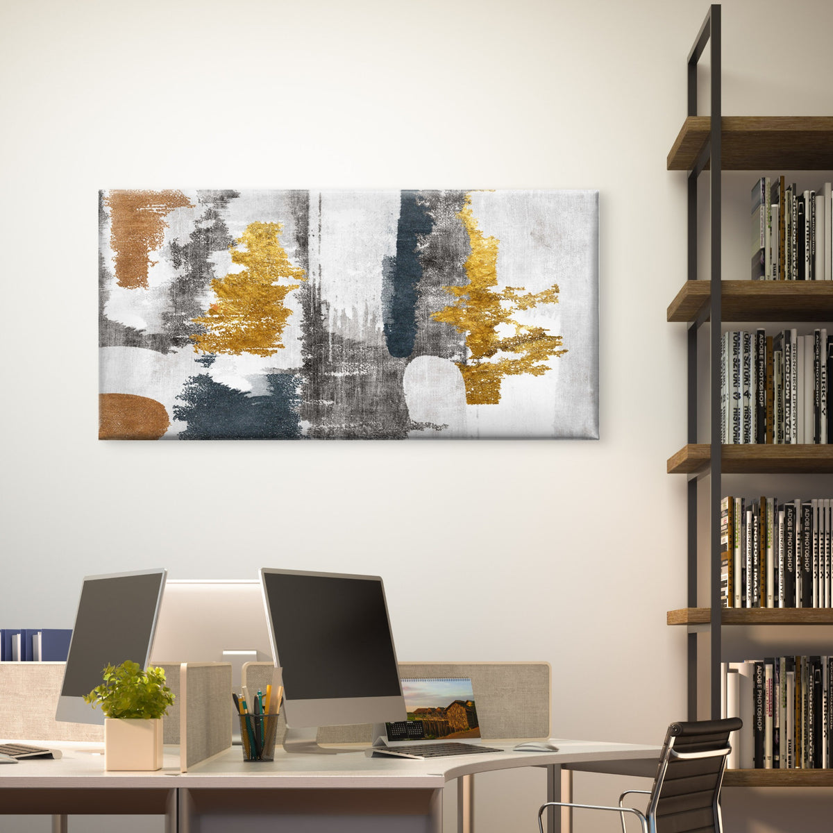 Gold Leaf Texture Canvas Wall Art Canvas Office Home Room Framed 120x60cm