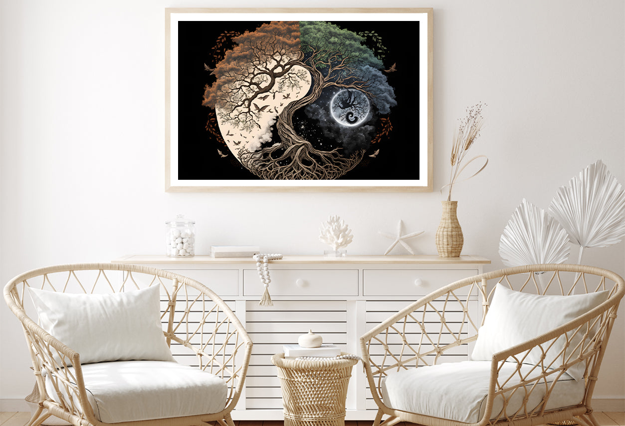 Ying Yang as Tree and Moon Art Home Decor Premium Quality Poster Print Choose Your Sizes