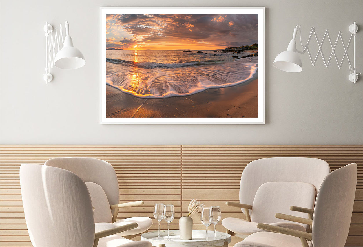 Beach Scene with Waves and a Sunset Home Decor Premium Quality Poster Print Choose Your Sizes