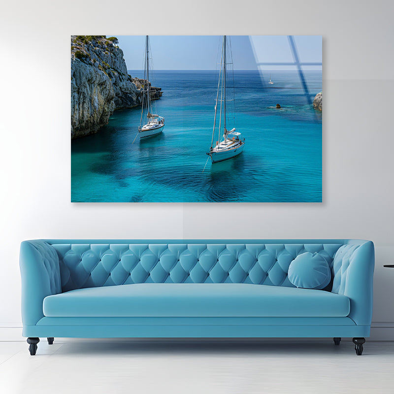 Couple of Boats, Sky Acrylic Glass Print Tempered Glass Wall Art 100% Made in Australia Ready to Hang