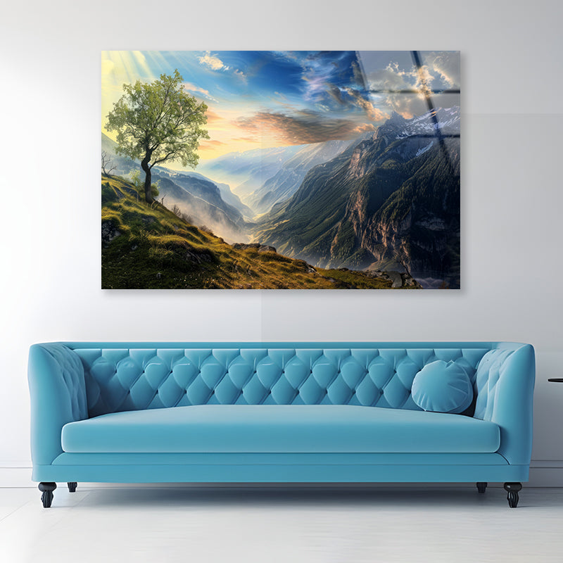 Mountain Range with a Tree Acrylic Glass Print Tempered Glass Wall Art 100% Made in Australia Ready to Hang