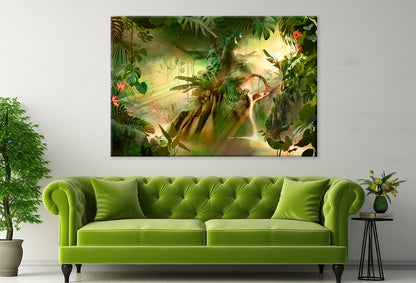 Dreamy Jungle Landscape with Tree  Wall Art Decor 100% Australian Made