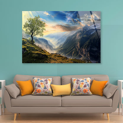 Mountain Range with a Tree Acrylic Glass Print Tempered Glass Wall Art 100% Made in Australia Ready to Hang