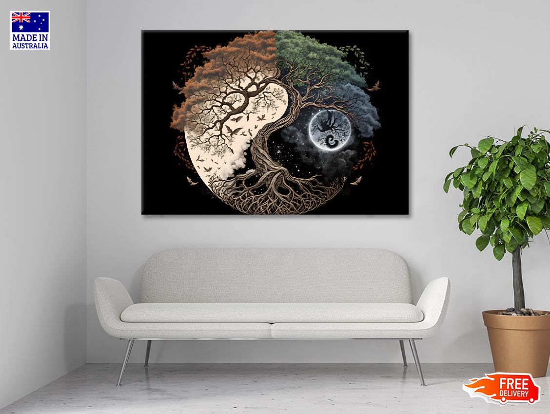 Ying Yang as Tree and Moon Art Print 100% Australian Made