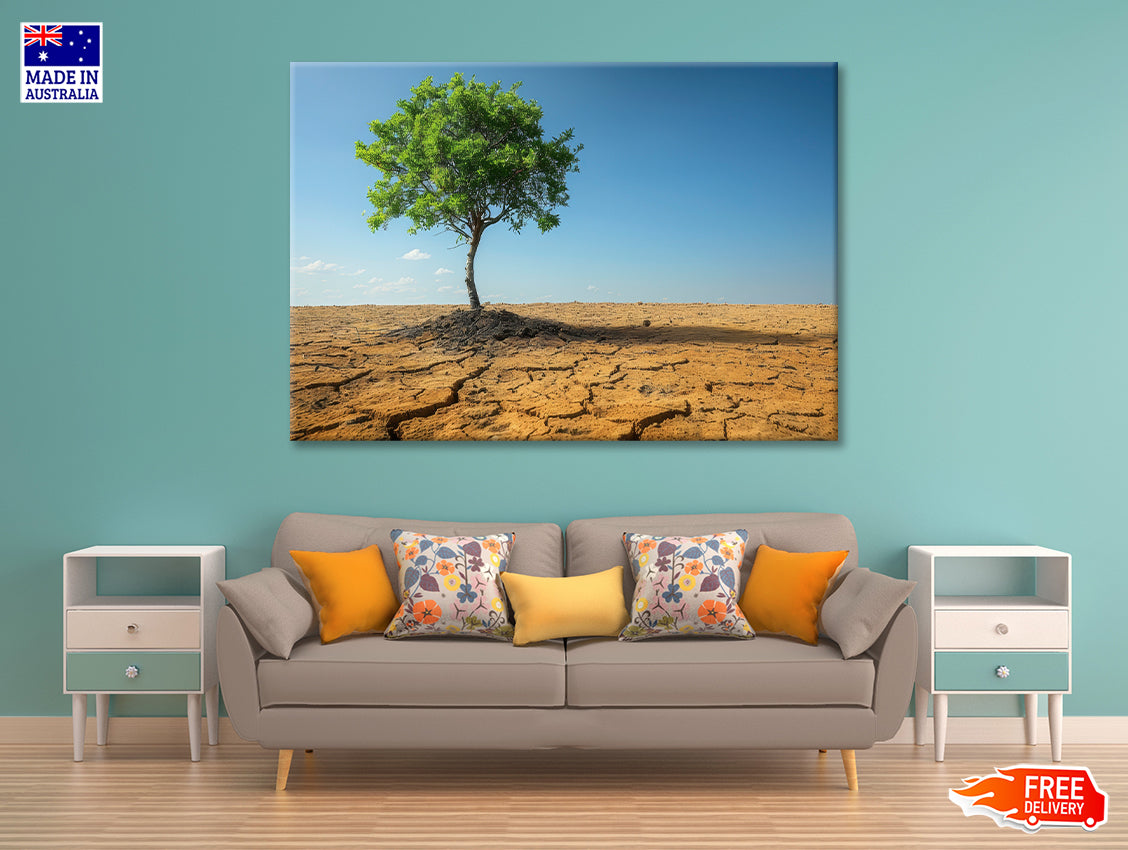 A Tree Is Standing In a Barren Desert Print 100% Australian Made