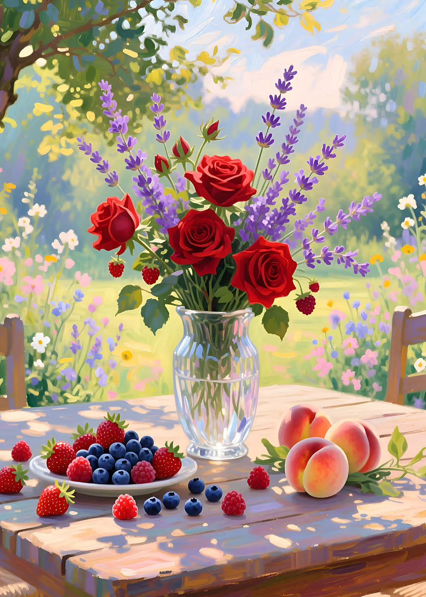 Summer Fruit Rose Garden Vase 40x60cm Metal Print Ready to Hang