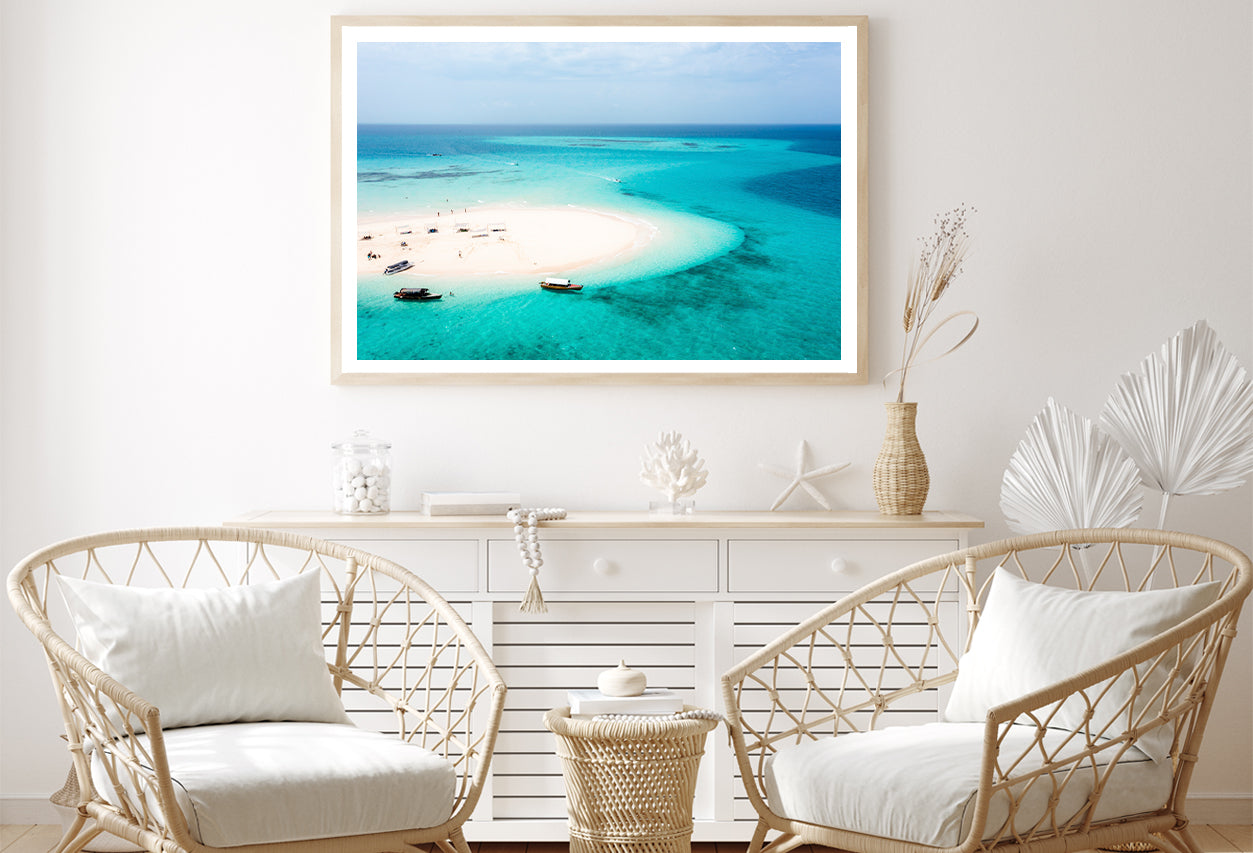 White Sand Island in Clear Ocean Home Decor Premium Quality Poster Print Choose Your Sizes