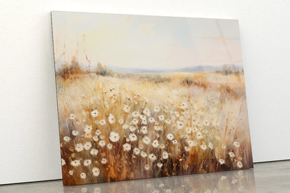 Daisy Field Painting Grassland with a Sky & Clouds Acrylic Glass Print Tempered Glass Wall Art 100% Made in Australia Ready to Hang