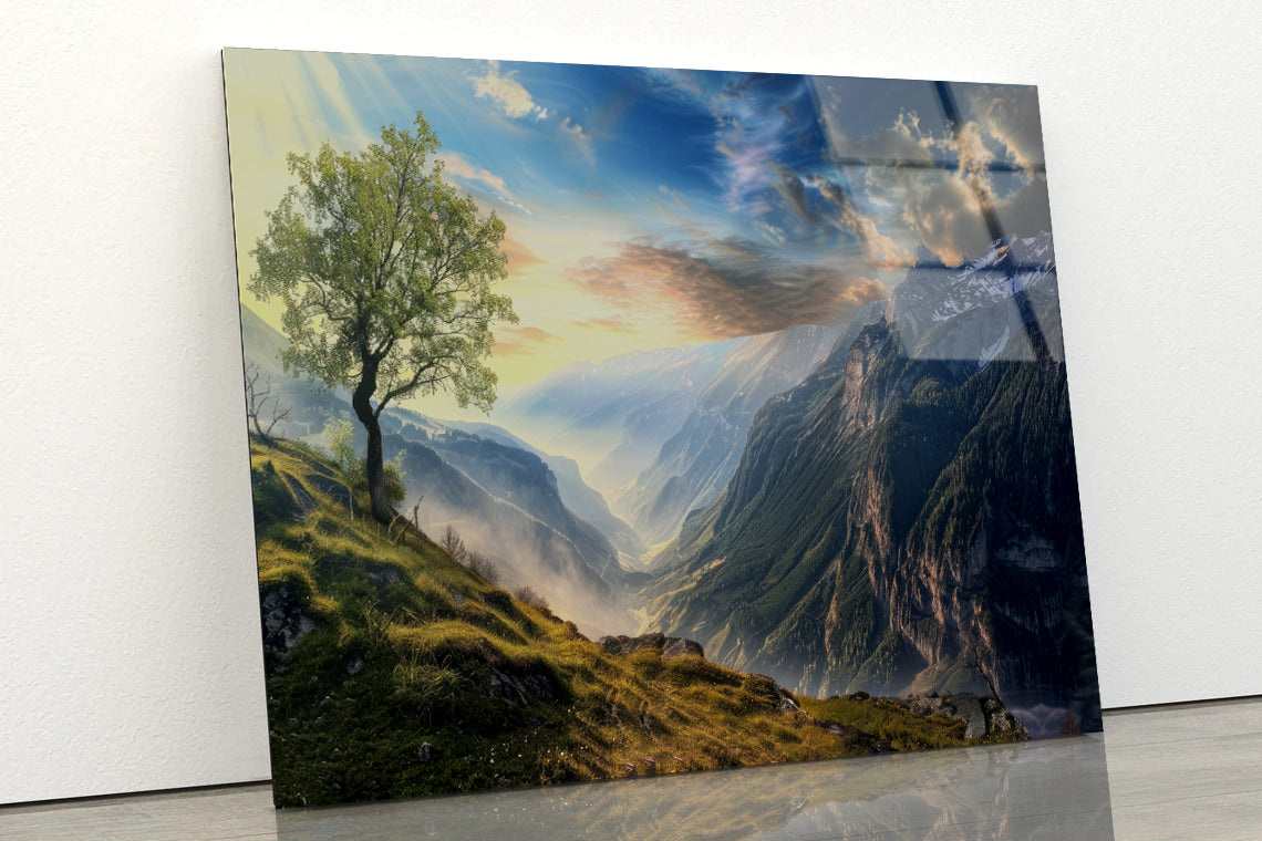 Mountain Range with a Tree Acrylic Glass Print Tempered Glass Wall Art 100% Made in Australia Ready to Hang