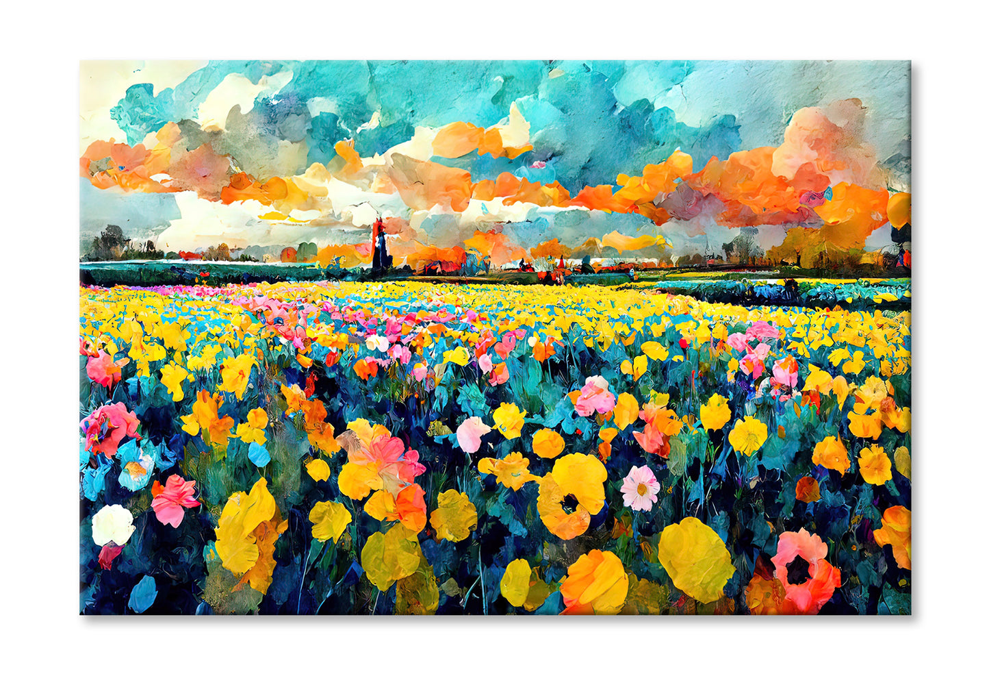 Netherlands Flower Harvest Fields Oil Painting Wall Art Limited Edition High Quality Print Stretched Canvas None