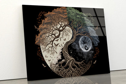 Ying Yang as Tree and Moon Art Acrylic Glass Print Tempered Glass Wall Art 100% Made in Australia Ready to Hang