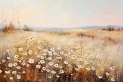 Daisy Field Painting Grassland with a Sky & Clouds Home Decor Premium Quality Poster Print Choose Your Sizes