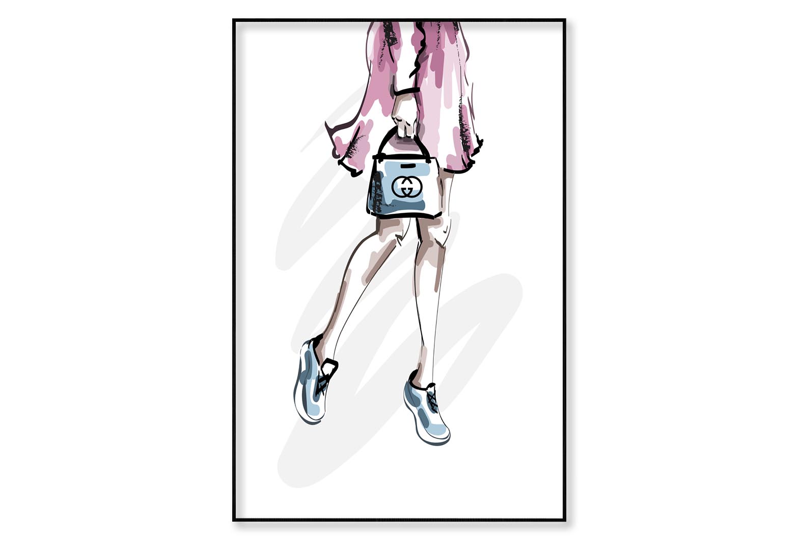 Fancy Sneakers with Blue Bag Wall Art Limited Edition High Quality Print Canvas Box Framed Black