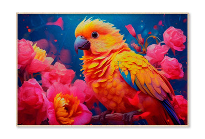 Parrot Bird & Rose Flower Oil Painting Wall Art Limited Edition High Quality Print