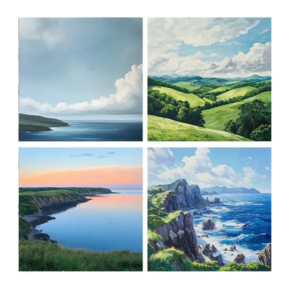 4pcsCoastal View Wall Art Canvas Framed