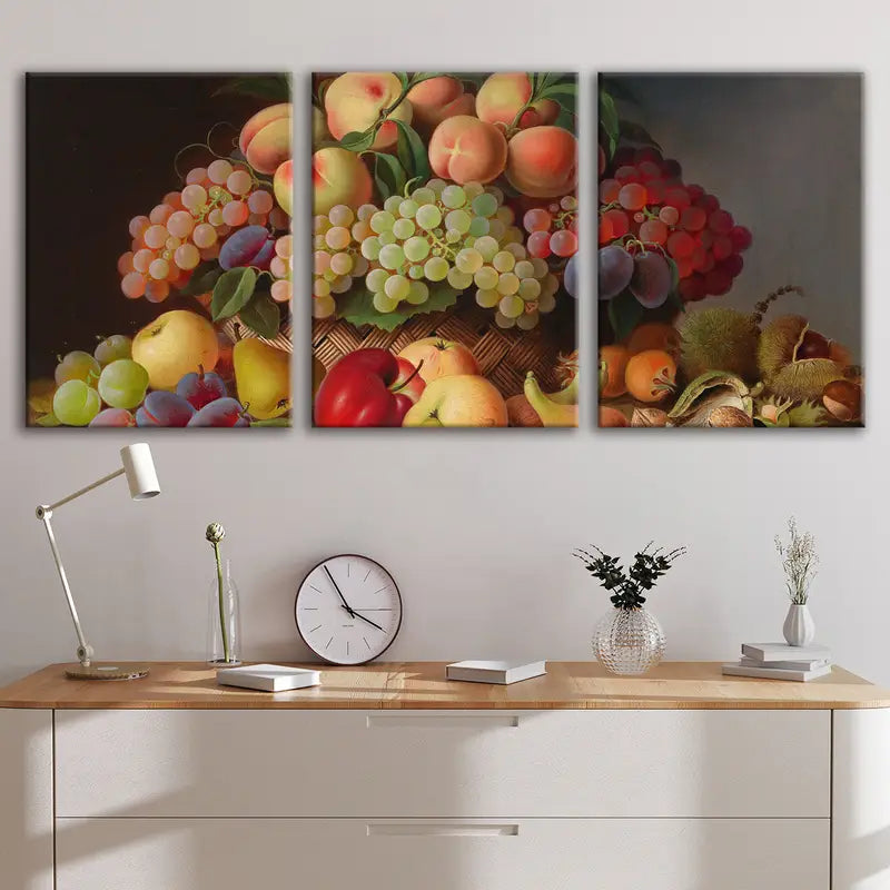 3pcs Fruit Basket Still Life Painting Wall Art Set Canvas Framed 50x70cm - High Quality Print 100% Australian Made Wall Canvas Ready to Hang
