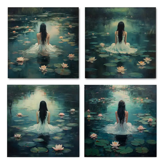 4pcs Female Figures In Serene Water Scenes Wall Art Canvas Framed