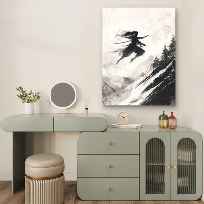 Abstract Long-Haired Samurai Ink Painting 40x60cm Metal Print Ready to Hang