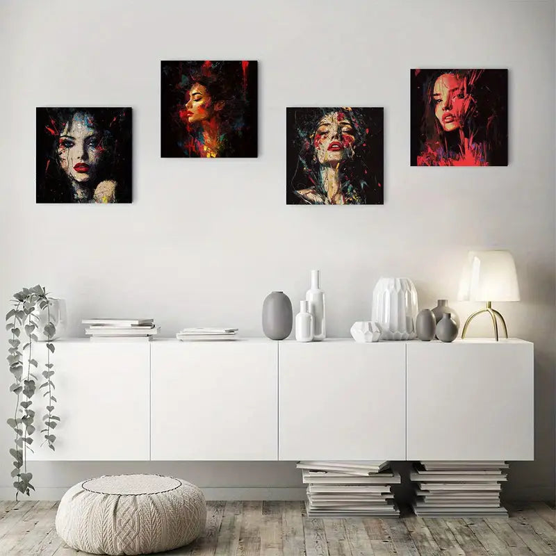 4pcs Dream Girl Illustrations Wall Art Canvas Framed