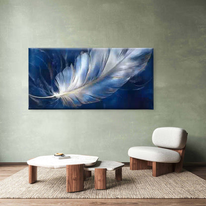Blue And White Feather Wall Art Canvas Office Home Room Framed 120x60cm