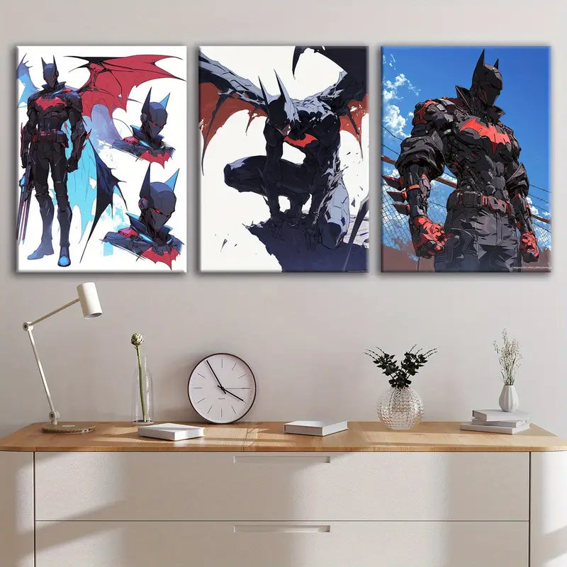 3pcs Anime Comic Hero Abstract Wall Art Set Canvas Framed 50x70cm - High Quality Print 100% Australian Made Wall Canvas Ready to Hang