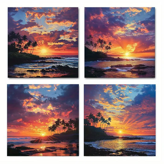 4pcs Sunset & Sea of Trees  GH    Wall Art Canvas Framed