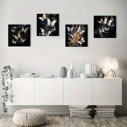 4pcs Elegant Abstract Golden Butterfly Leaves  Wall Art Canvas Framed