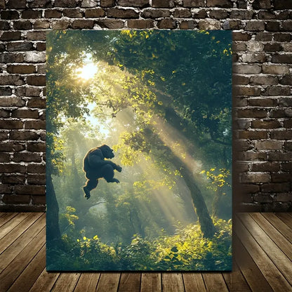 Steampunk Gorilla Swing Scene in Lush Green 40x60cm Metal Print Ready to Hang