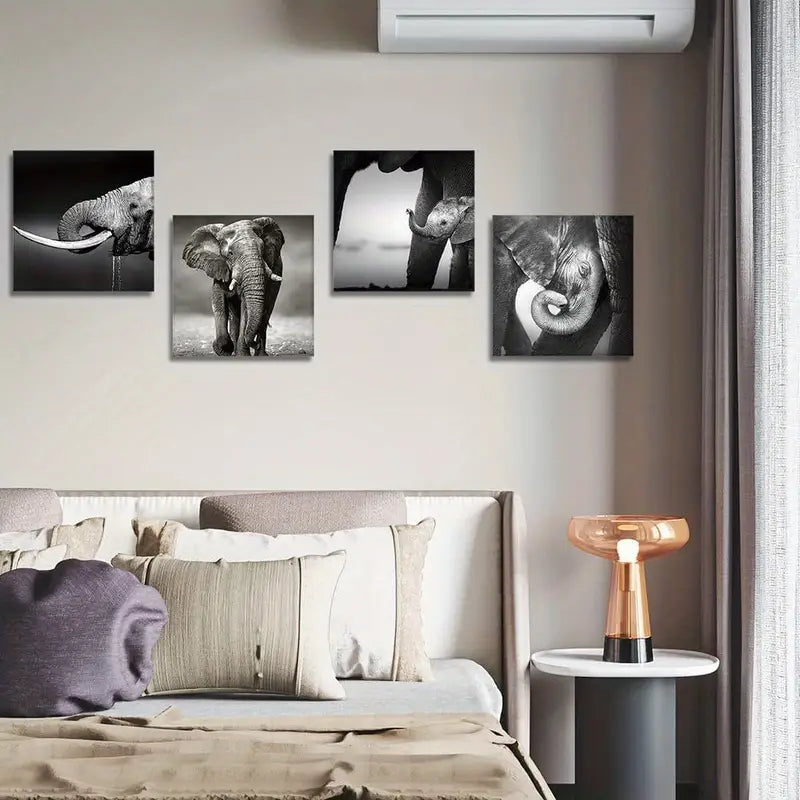 4pcs Elephant Family Canvas Prints Wall Art Canvas Framed