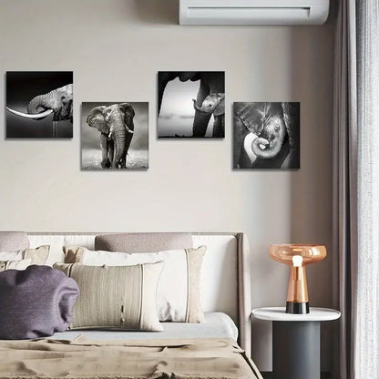 4pcs Elephant Family Canvas Prints Wall Art Canvas Framed