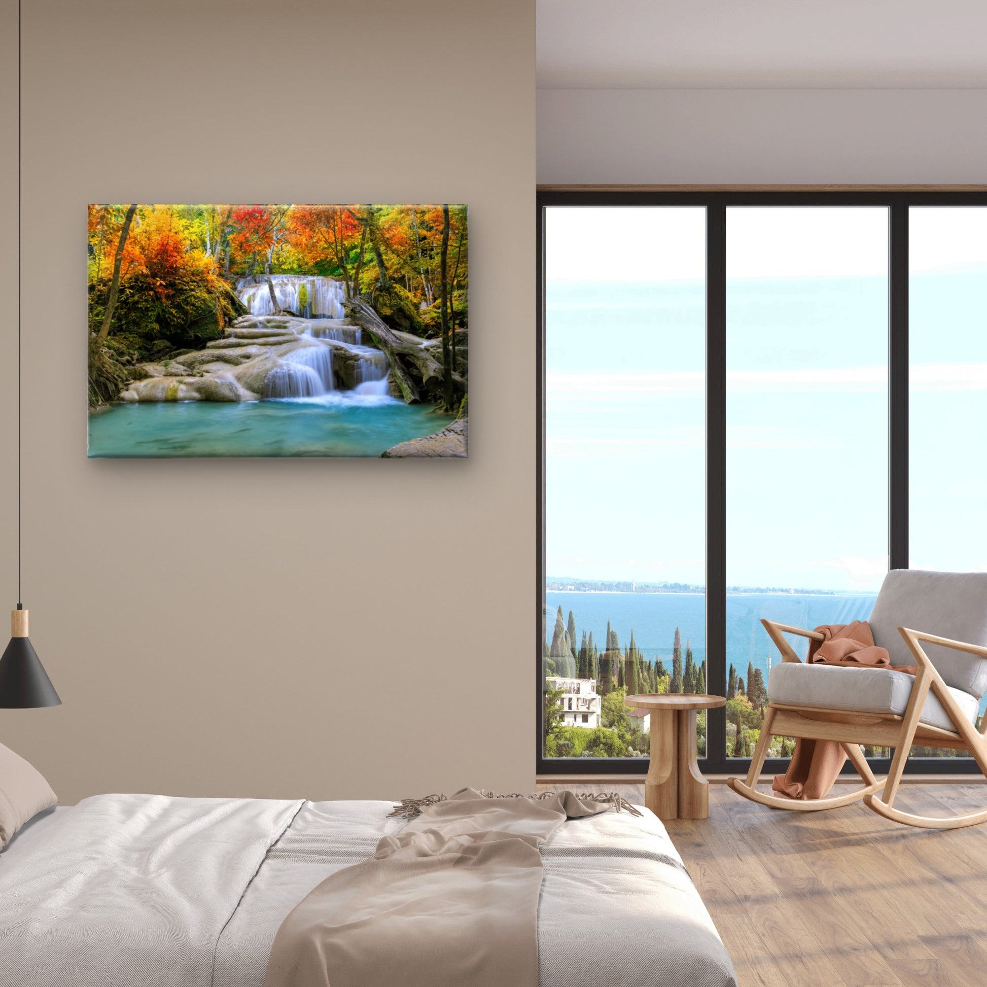 Waterfall In Autumn Forest 90x60cm Print 100% Australian Made - Bella Home Decor