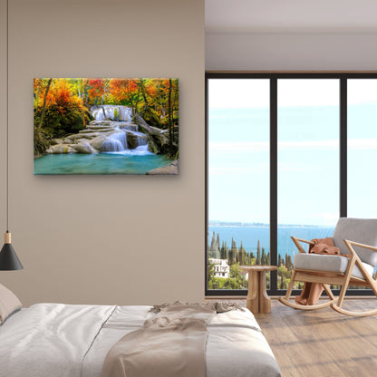 Waterfall In Autumn Forest 90x60cm Print 100% Australian Made - Bella Home Decor