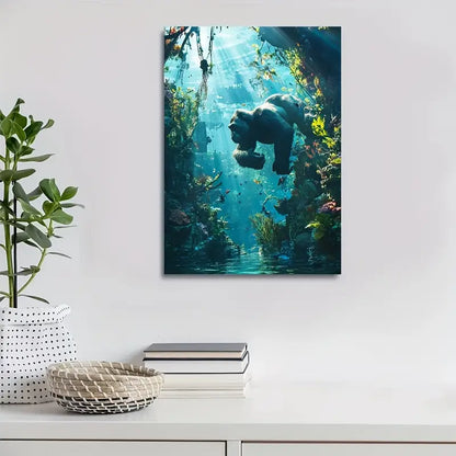 Cyberpunk Gorilla Underwater Scene with Vibrant 40x60cm Metal Print Ready to Hang