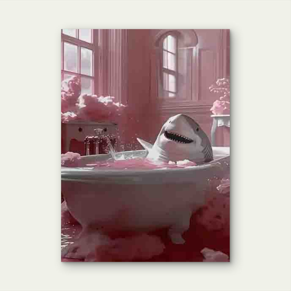 Whimsical Shark Bath Metal Print Ready to Hang