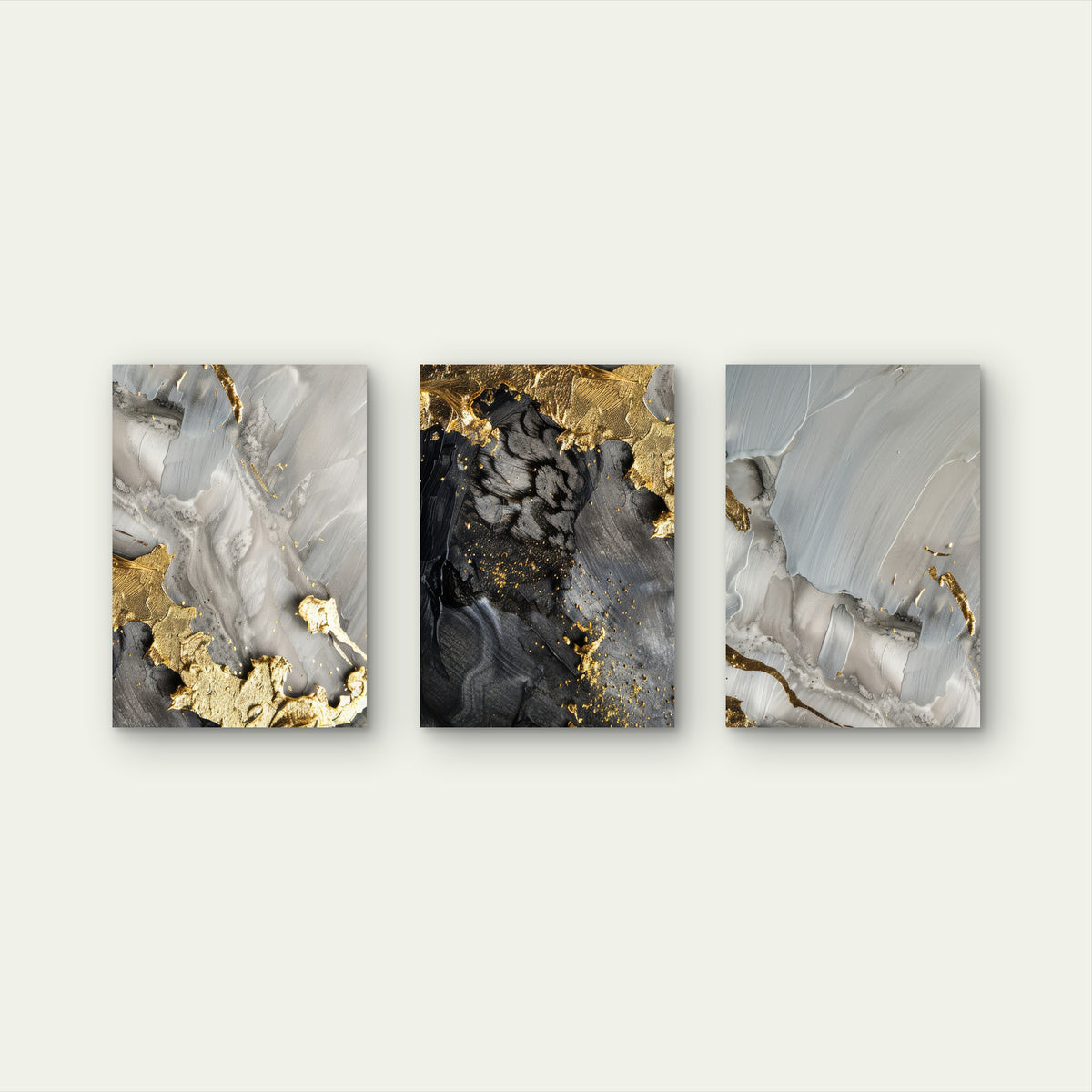 3pcs Abstract Gold Foil Black Grey Marble Wall Art Set Canvas Framed 50x70cm - High Quality Print 100% Australian Made Wall Canvas Ready to Hang