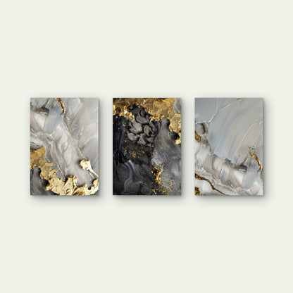 3pcs Abstract Gold Foil Black Grey Marble Wall Art Set Canvas Framed 50x70cm - High Quality Print 100% Australian Made Wall Canvas Ready to Hang