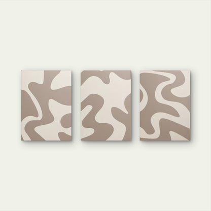 3pcs Minimalist Beige Cream Abstract Wavy Fluid Neutral Japandi Wall Art Set Canvas Framed 50x70cm - High Quality Print 100% Australian Made Wall Canvas Ready to Hang