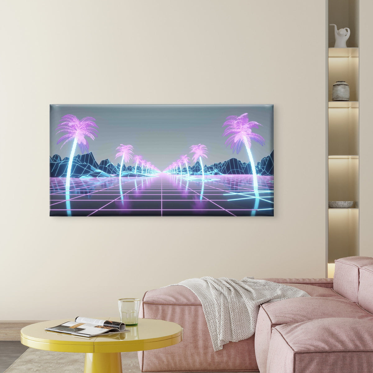 Futuristic Synthwave Background Wall Art Canvas Office Home Room Framed 120x60cm