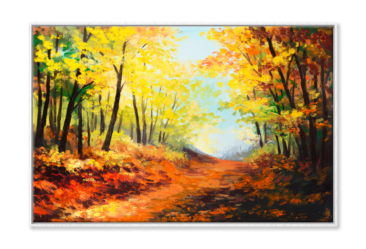 Brown Colorful Autumn Forest Oil Painting Limited Edition High Quality Print Canvas Box Framed White