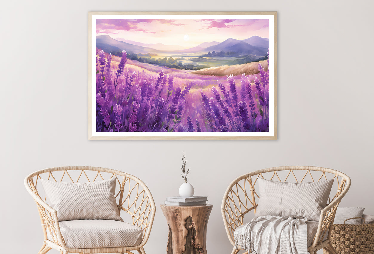 Field Of Purple Flowers, Sky & Mountains Home Decor Premium Quality Poster Print Choose Your Sizes